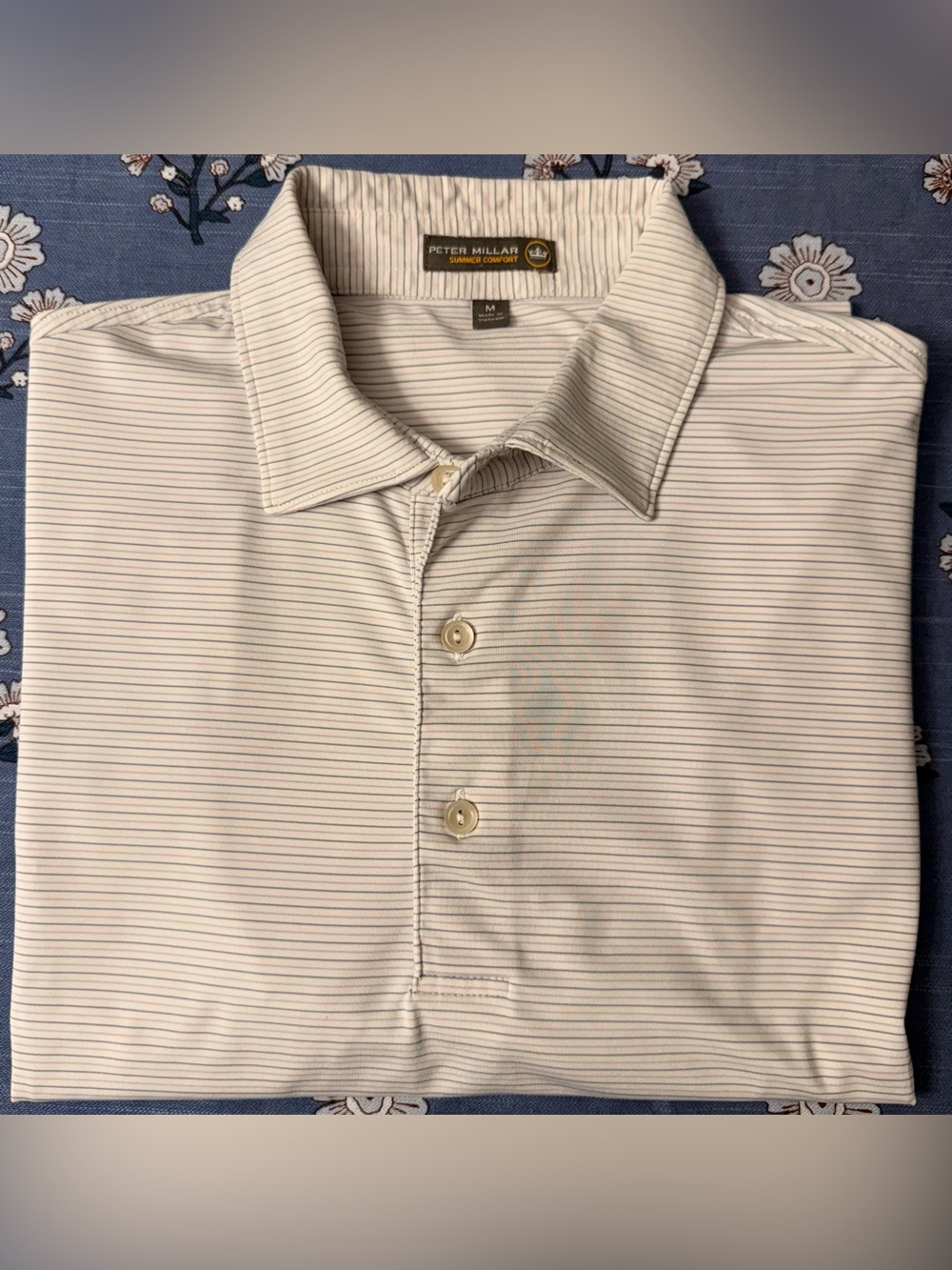 Peter Millar Summer Comfort Polo – Men’s M – White/Light Purple Striped – EUC